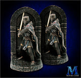 Medieval Knight Bookends - Bronzed Crusader Statue, Guarding Portal (and books)