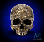 Bronze-Finished, Polystone Skull with Dragon Scrollwork