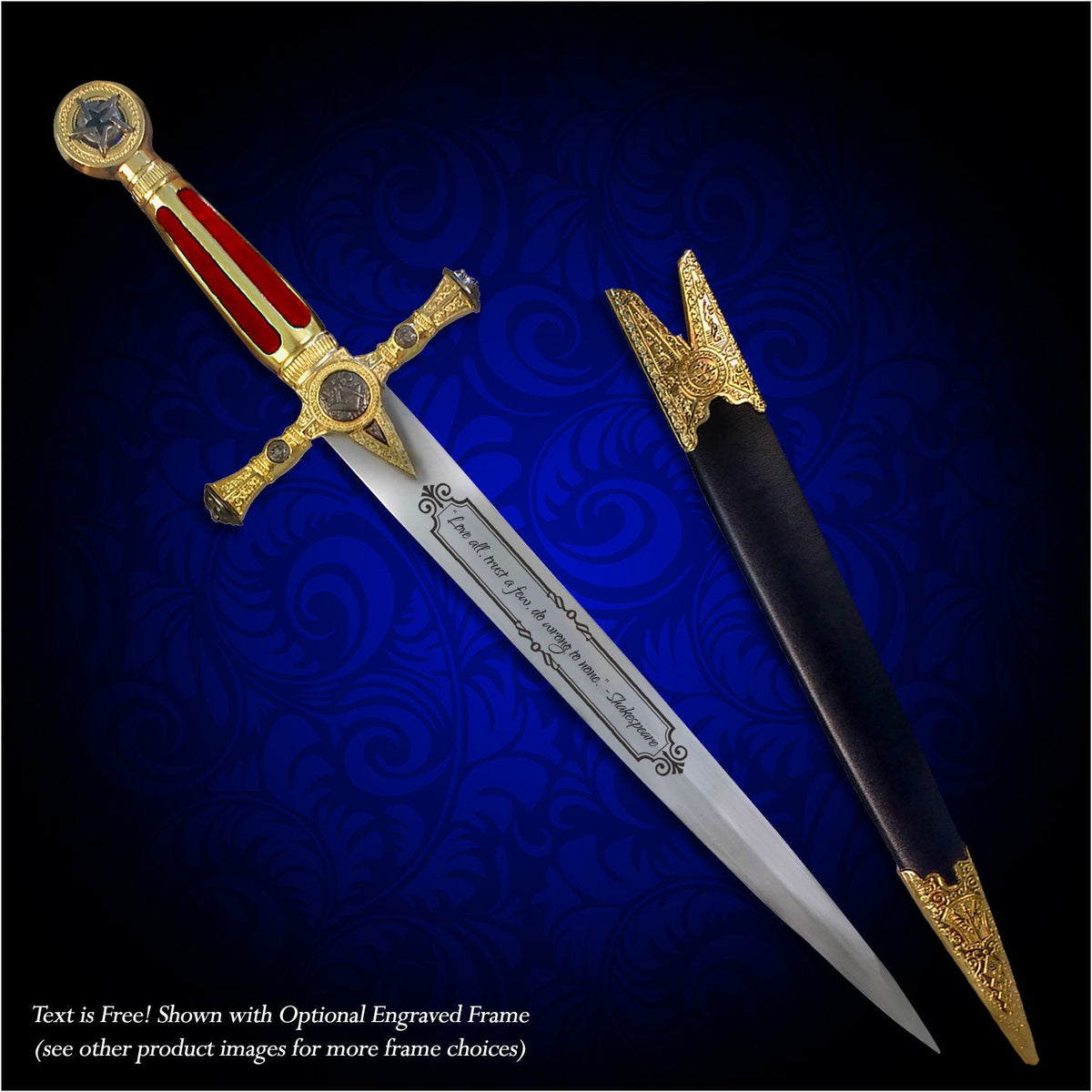 Custom Engraved Sword Decorative Knight's Short Sword Masonic Styl