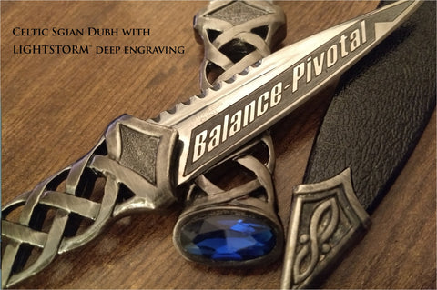 Custom-Engraved Scottish Sgian Dubh - Celtic Style - Blue Sapphire