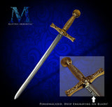Custom Engraved Letter Opener - Excalibur, Gold - w/ Optional Stand