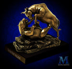 Bronzed Bull and Bear Statue - Stock Market Decor