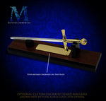 Personalized Letter Opener - Excalibur, Silver - Customized w/ up to 30 Characters of Deep-Engraved Custom Text - with Optional Stand