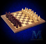 Personalized Chess Set with Historical Isle of Lewis Reproduction Game Pieces and Foldable Wooden Chess Board