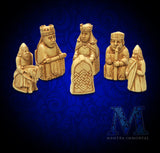 Personalized Chess Set with Historical Isle of Lewis Reproduction Game Pieces and Foldable Wooden Chess Board