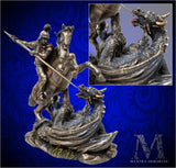 Statue of St George Slaying the Dragon (Mounted), Cold-Cast Bronze Finish, with Custom-Engraved Base
