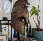 Oversized Macedonian Helmet with Cold-Cast Bronze Finish on Museum Mount Stand - with Optional Custom-Engraving