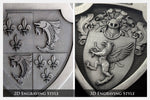 Custom Coat of Arms, 2D or 3D Sculpted in a Metal Shield, Mounted or with Rubber Backing