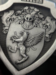 Custom Coat of Arms, 3D Sculpted in a Metal Shield, Mounted or with Foam Backing