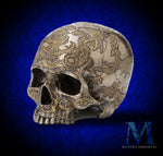 Polystone Skull with Dragon Scrollwork