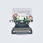 Book Themed Sticker / Floral Typewriter / Jane Austen quote