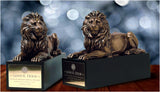 Lion Down on the Job -Personalized Lion Bookend - Lion Sculpture - Lion Award - Lion Trophy - Cold-Cast Bronze with Free Engraving!