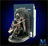 Medieval Knight Bookend - Bronzed Crusader Statue, Guarding with Sword and Shield