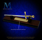 Custom Engraved Letter Opener - Excalibur, Gold - w/ Optional Stand
