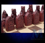 Personalized Chess Set with Historical Isle of Lewis Reproduction Game Pieces and Foldable Wooden Chess Board