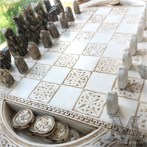Isle of Lewis Chess Set Made from Stone Mix, with Checker Pieces and Optional Personalization