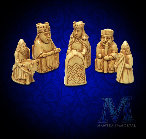 Isle of Lewis Chess Pieces -- Pieces Only, No Board -- Beautiful Polystone Reproduction of Unearthed Medieval Chess Set