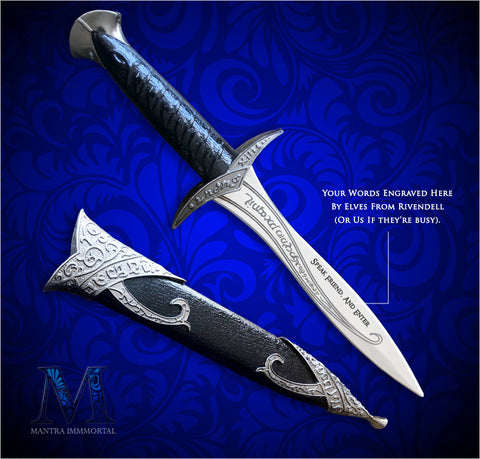 Sting Fantasy Mini-Dagger with Free Text Engraving, and Silk Wrap in Your Color Choice