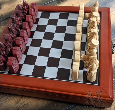 Isle of Lewis Historical Chess Pieces w/ Hinged Storage Board & Optional Plate Engraving