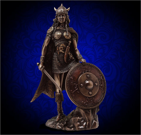 Lagertha, bronze viking shield-maiden statue, 11 inches tall, with optional personalization