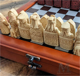 Isle of Lewis Historical Chess Pieces w/ Hinged Storage Board & Optional Plate Engraving