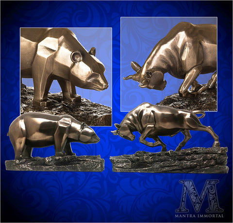 Bronzed Bull and Bear Bookends- Customizable Wall Street Decor