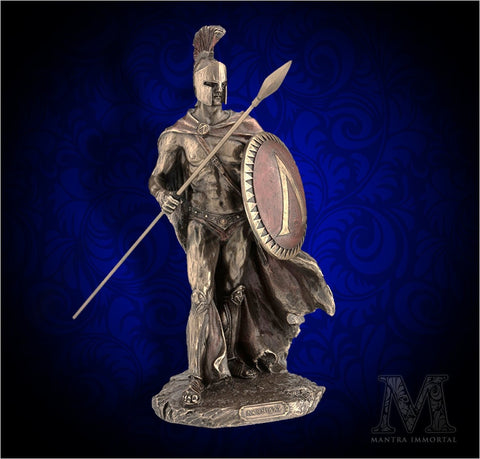 Leonidas Statue, King of Sparta in Cold-Cast Bronze Finish - w/ Spear in Noble Posture- Optional Personalization/Engraving Available