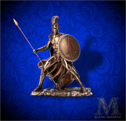 Leonidas, King of Sparta in Cold-Cast Bronze Finish - w/ Spear in Battle Stance - Optional Personalization/Engraving Available