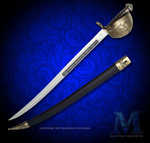 Custom-Engraved Pirate Sword with Ship-Etched Bell Guard and Free Text Engraving